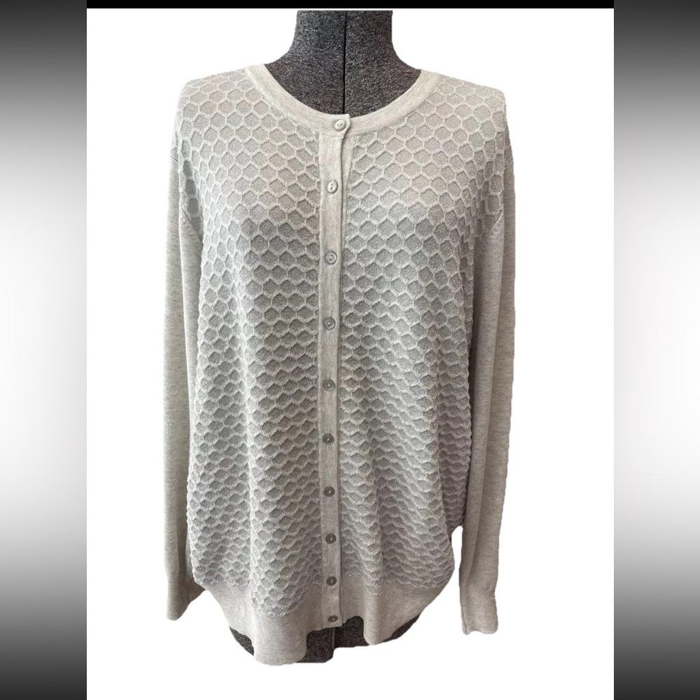 🆕Charter Club NWT women’s size 1X cardigan sweater-metallic thread-Gray waffle